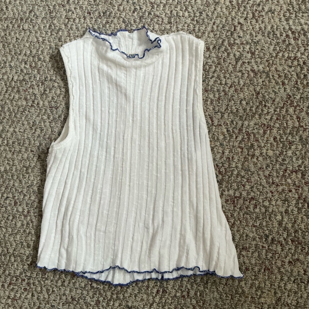 We The Free Ribbed White Tank with Blue Trim